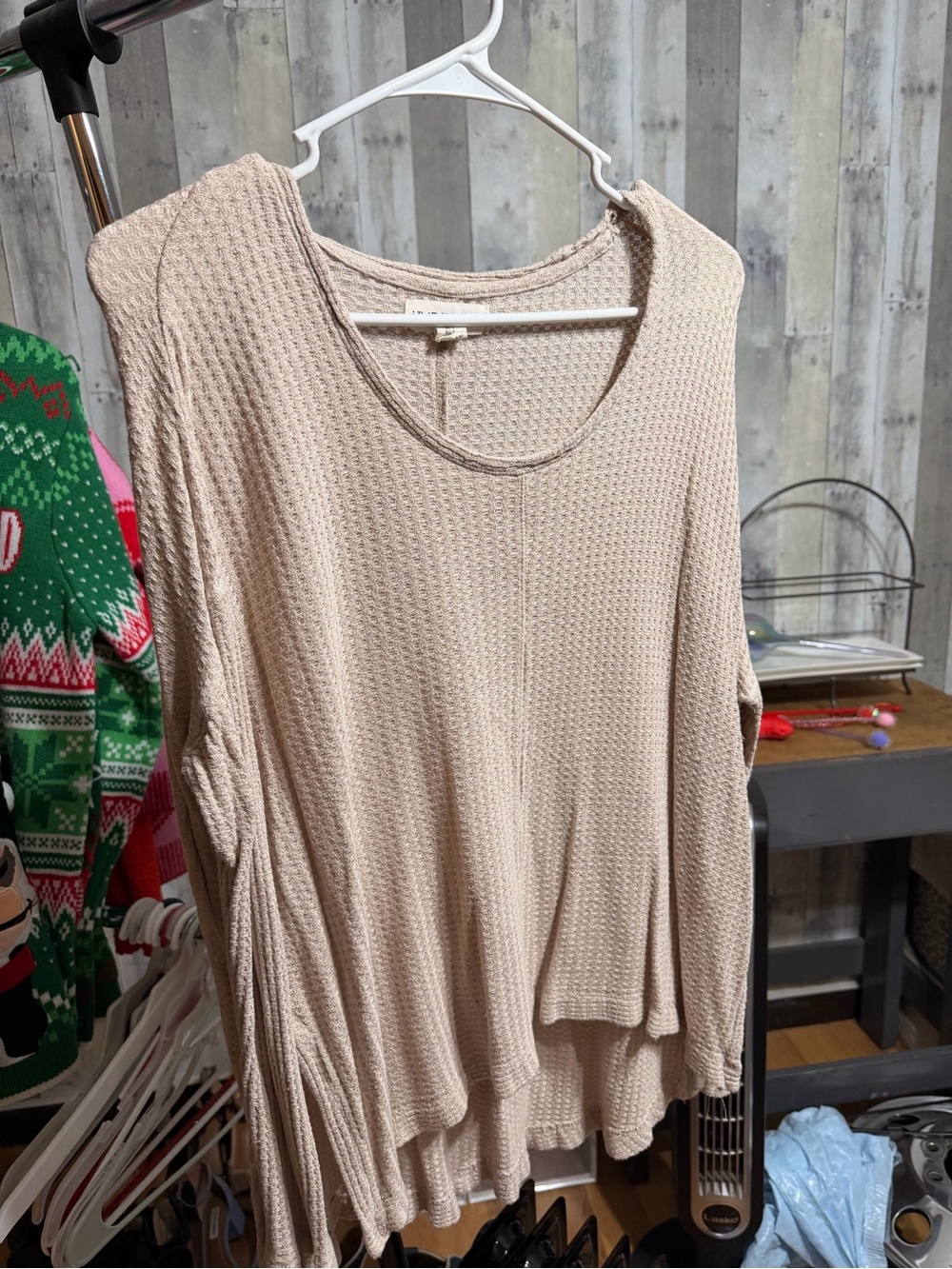 if it were me Neutral Waffle-Knit Scoop Neck Sweater in Light Beige